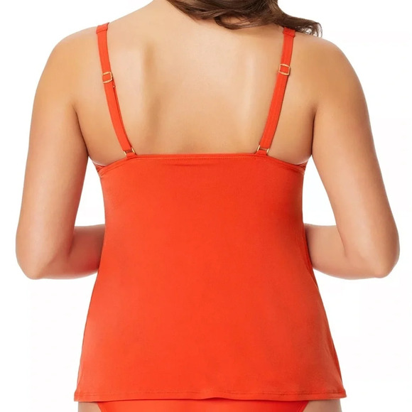 Beyond Control Solid Essentials V-Neck Tankini Top Habanero size 12 NWT - Picture 2 of 7